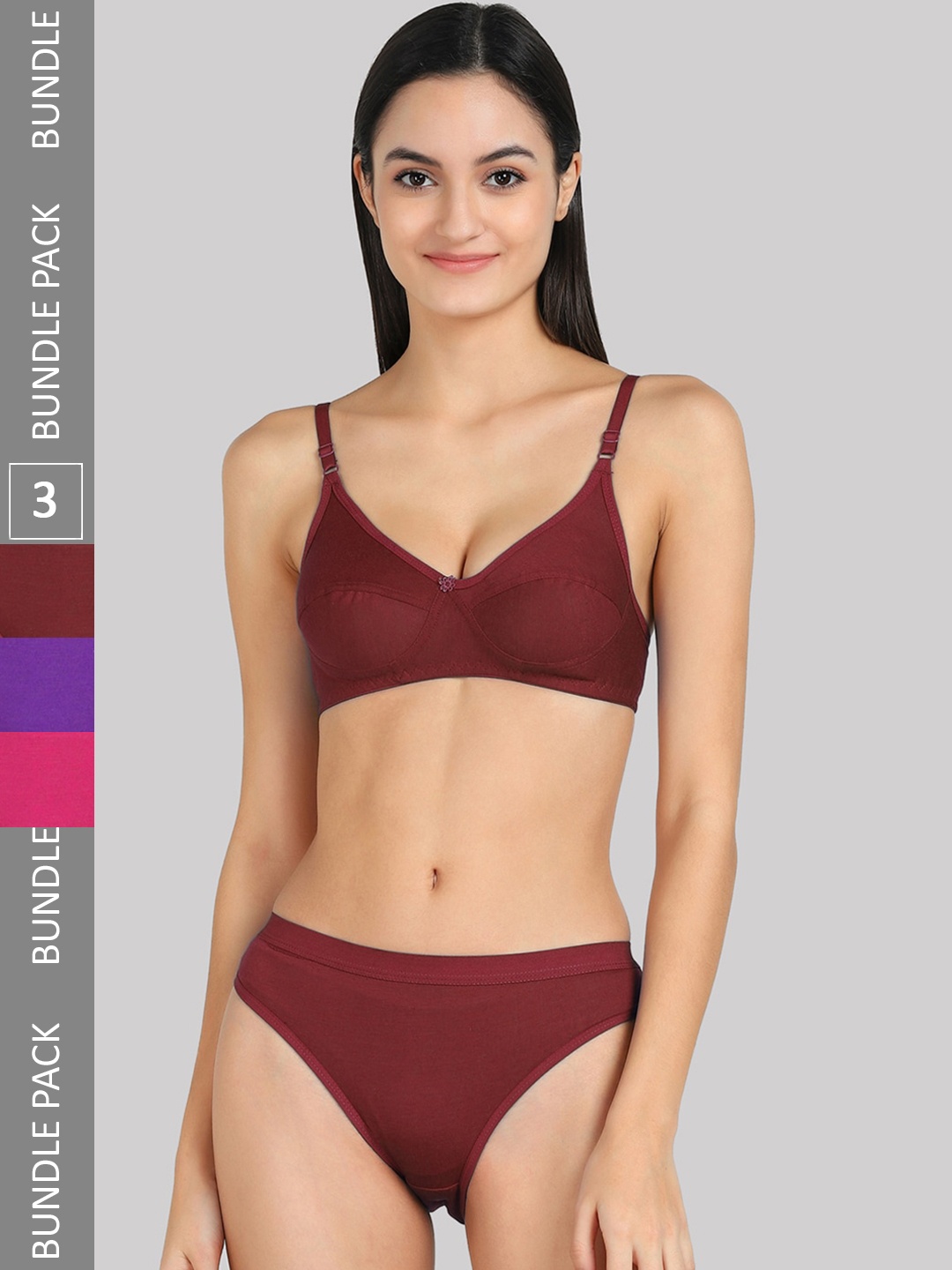 

AROUSY Pack Of 3 Non Padded Bikini Lingerie Set, Purple