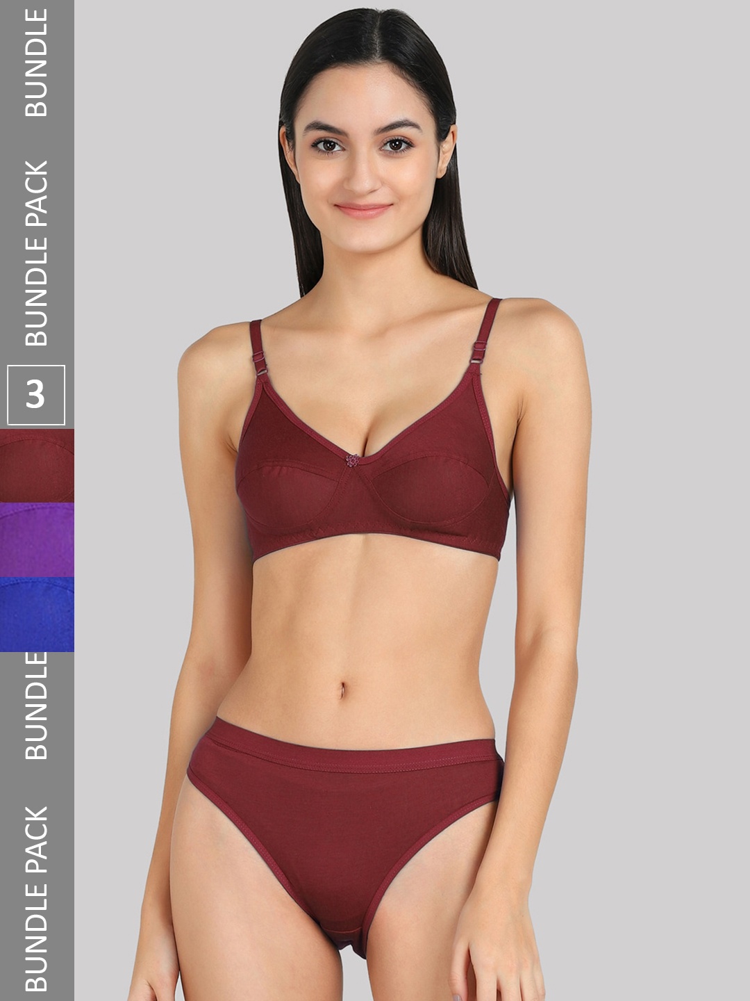 

AROUSY Pack Of 3 Non Padded Bikini Lingerie Set, Blue