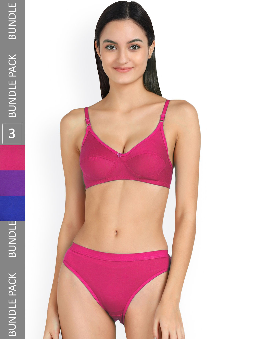 

AROUSY Pack Of 3 Cotton Lingerie Set, Blue