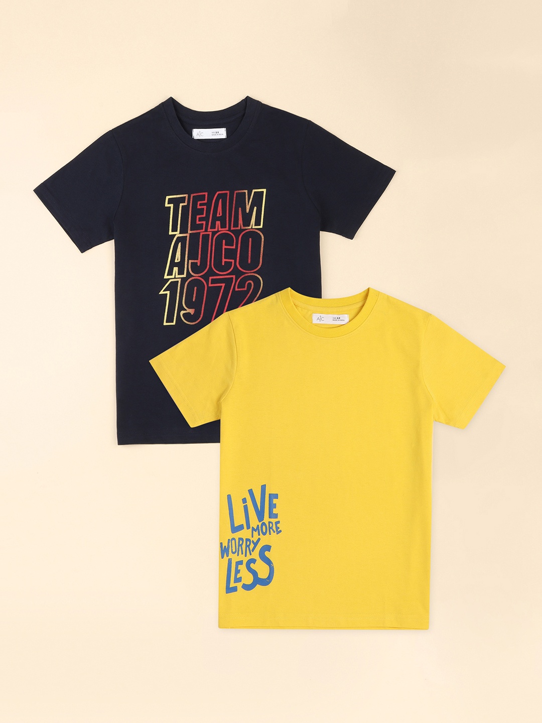 Alan Jones Boys Pack of 2 Typography Printed T-shirts, Navy blue