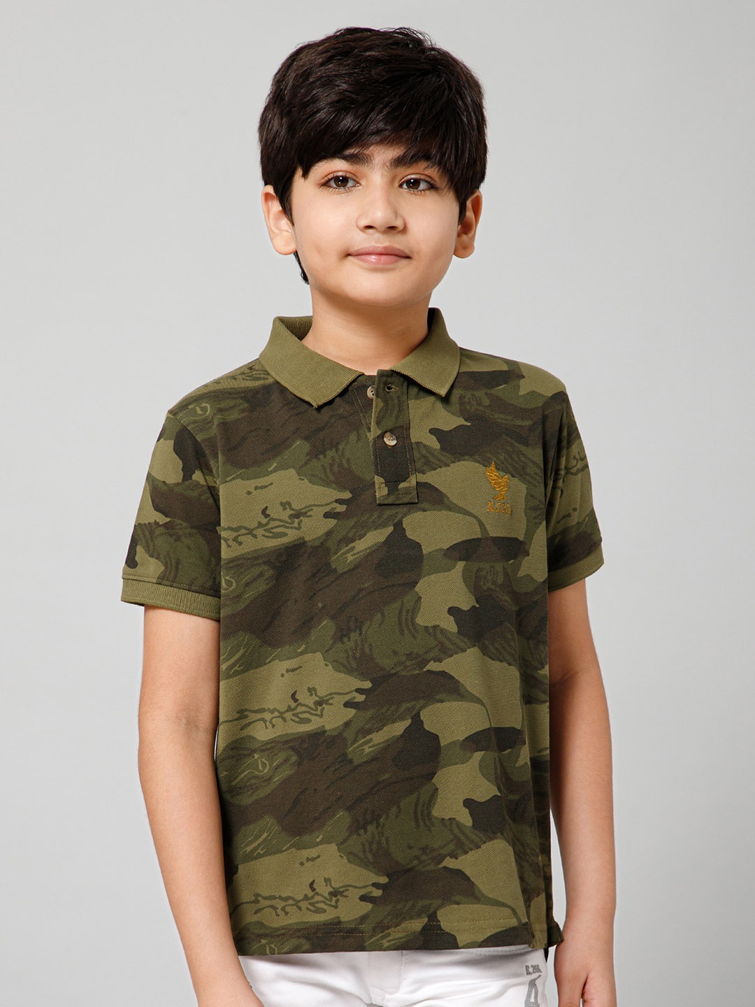 

Alan Jones Boys Camouflage Printed Polo Collar T-shirt, Olive