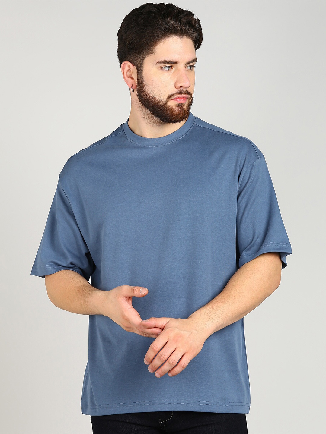 

Alan Jones Drop-Shoulder Sleeves Pure Cotton Oversized T-shirt, Blue