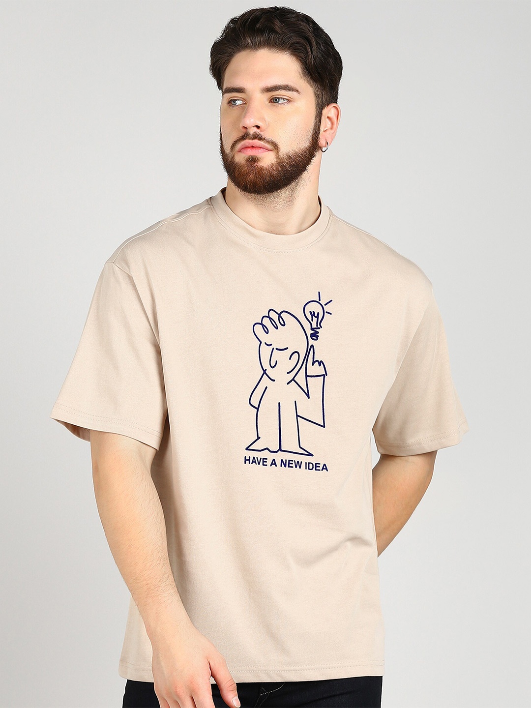 Alan Jones Graphic Printed Pure Cotton Oversized T-shirt, Camel brown
