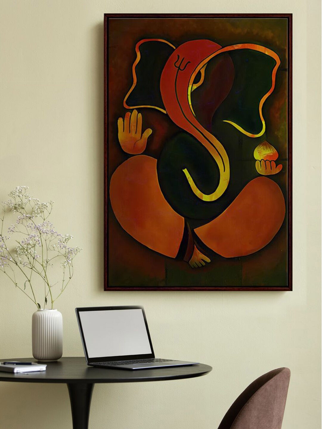 

999Store Brown Lord Ganesha Printed Framed Wall Art