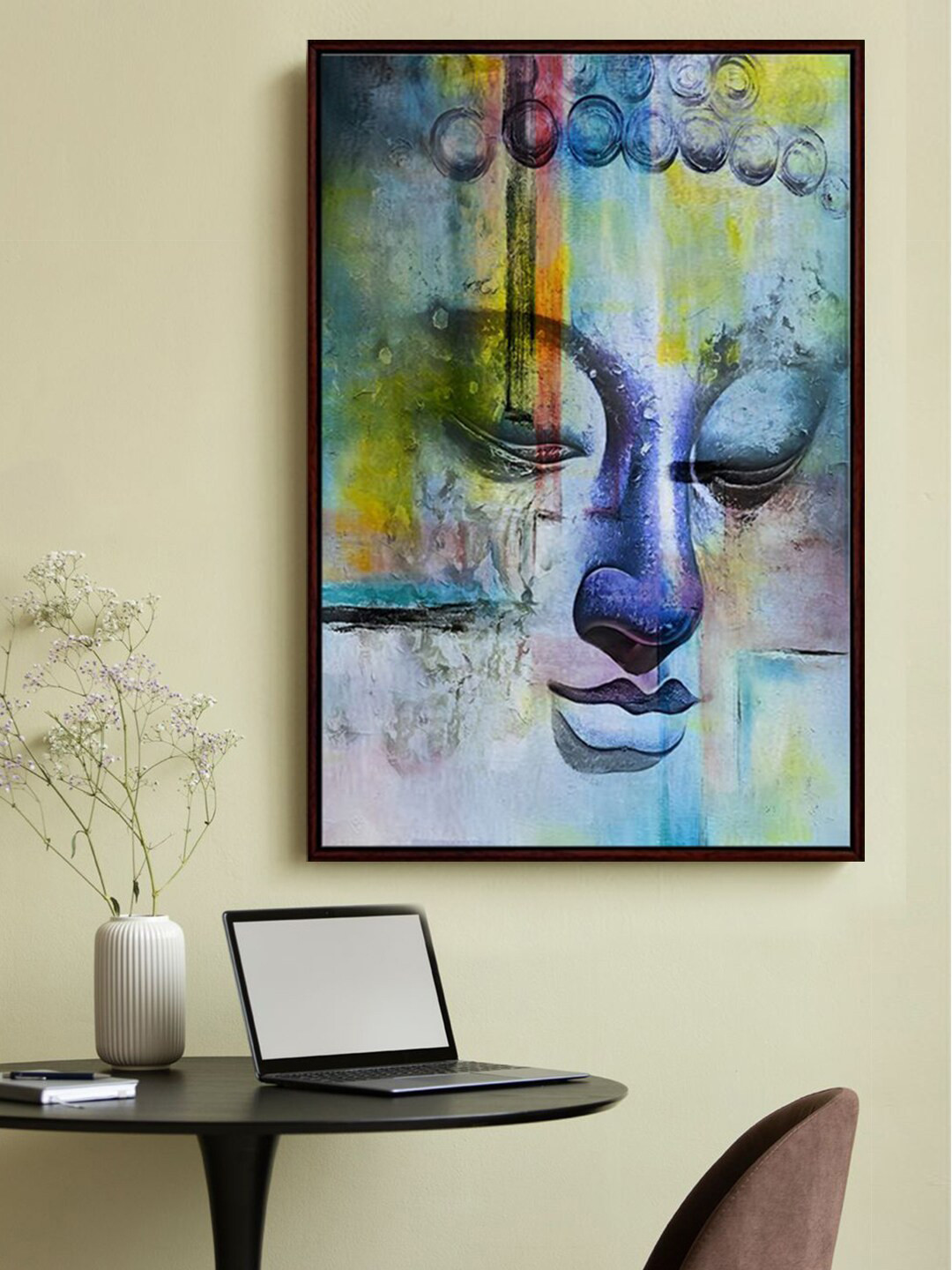 

999Store Brown Buddha Face Printed Framed Wall Art, Blue