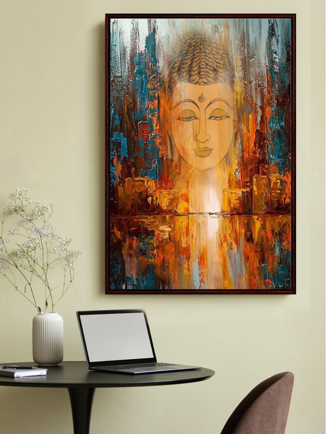

999Store Orange Colored Framed Painting Wall Art