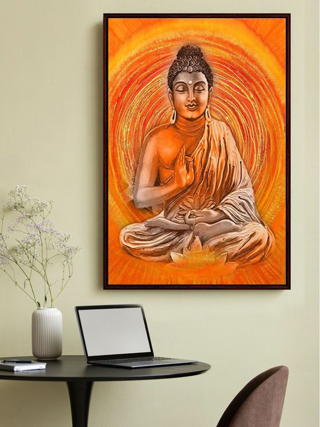 

999Store Orange-Coloured & Grey Lord Buddha Wall Art Painting