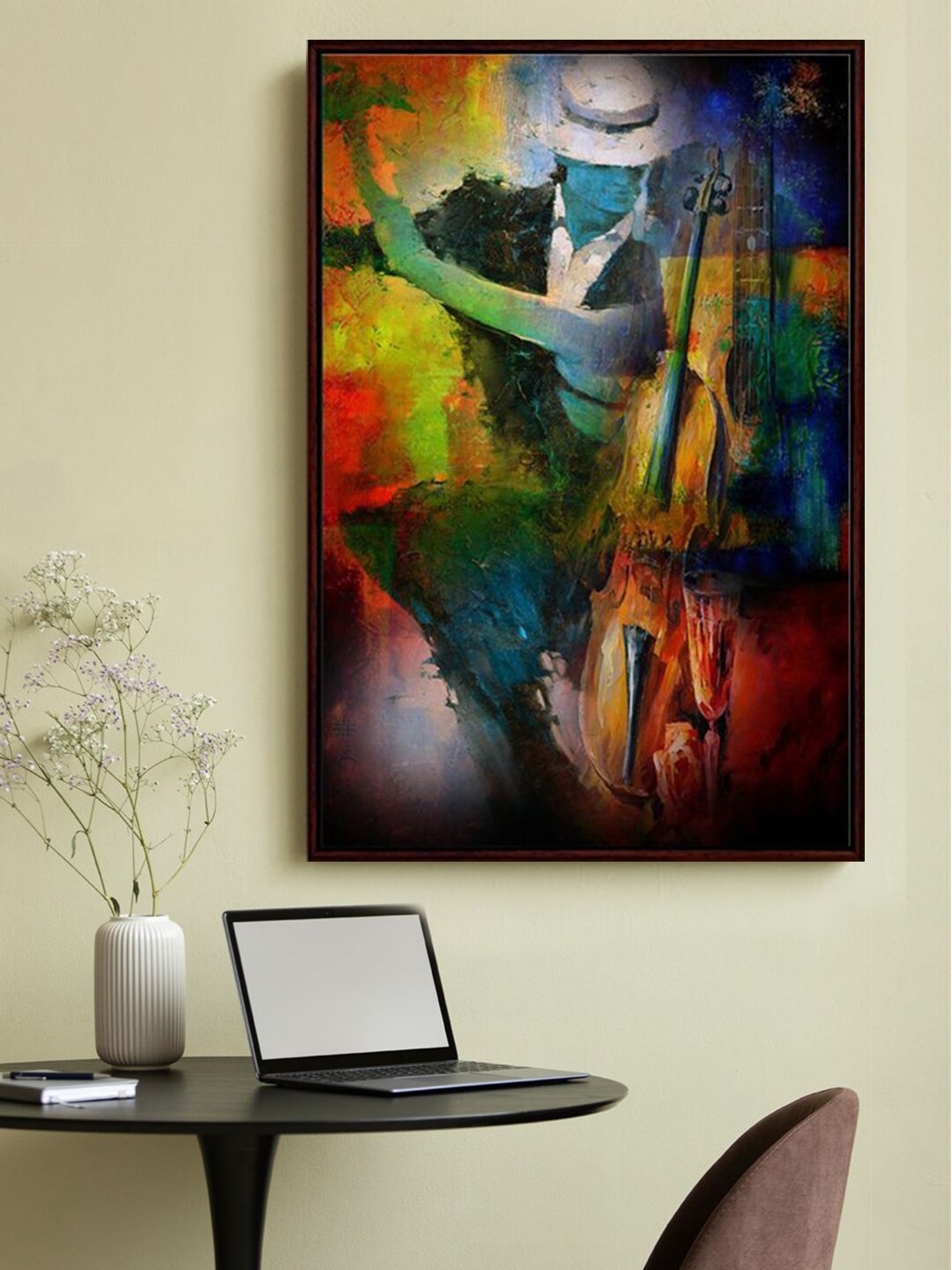 

999Store Blue & Green Violin Music Modern Art Framed Painting Wall Art