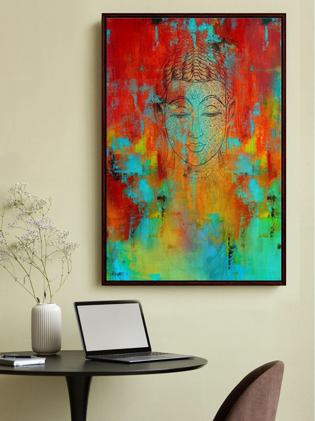 

999Store Red & Green Lord Buddha Face Art Framed Painting Wall Art