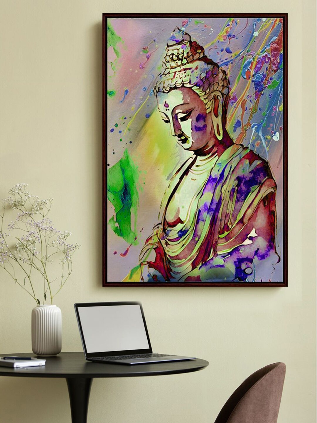 

999Store Grey & Green Lord Buddha Framed Painting Wall Art