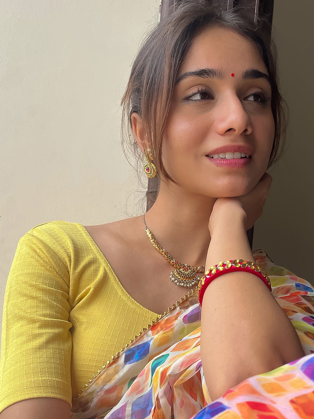 

Bindigasm's Advi Round Neck Readymade Saree Blouse, Yellow