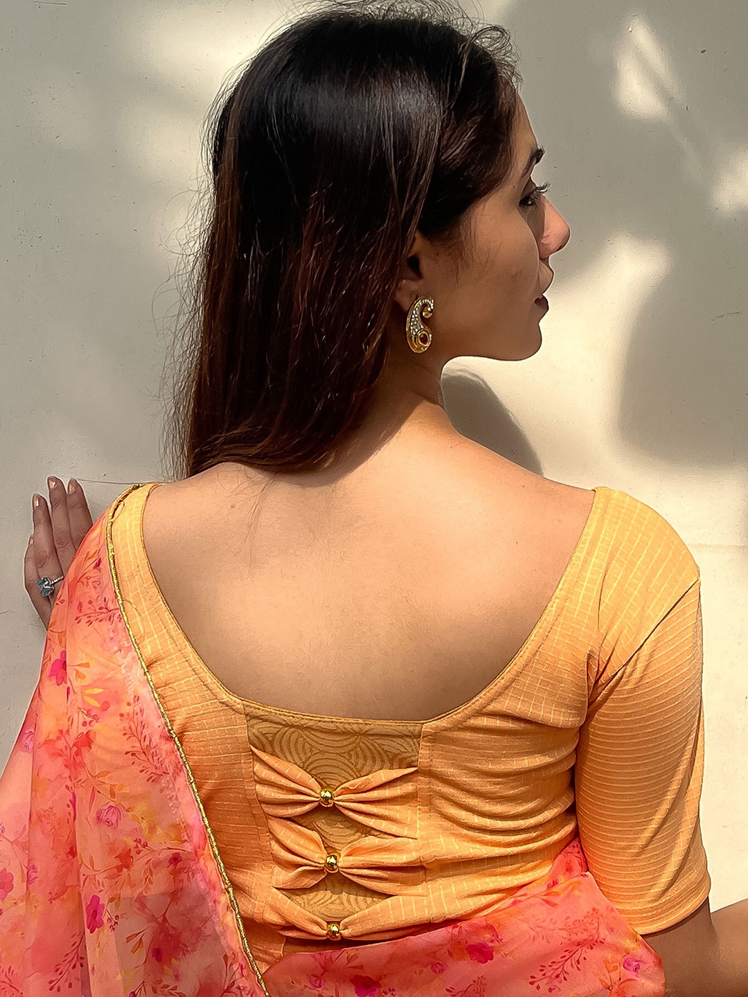 

Bindigasm's Advi Checked Saree Blouse, Peach