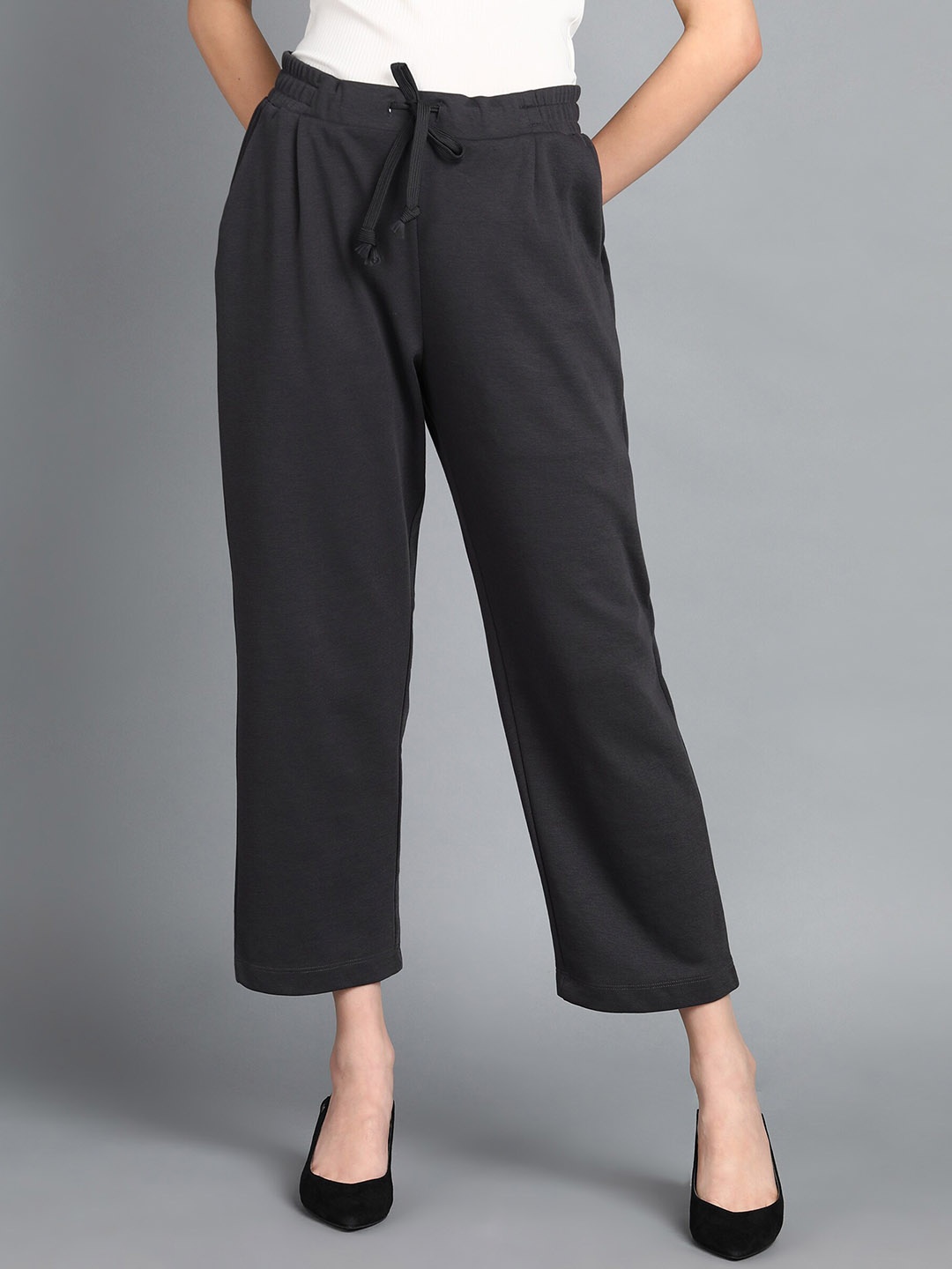 

Alan Jones Women Relax Fit Ankle Length Parallel Trousers, Grey