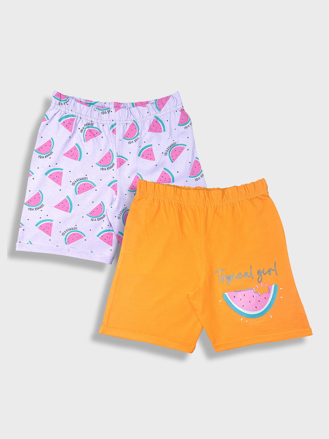 

YK Infants Girls Pack Of 2 Printed Pure Cotton Shorts, Lavender