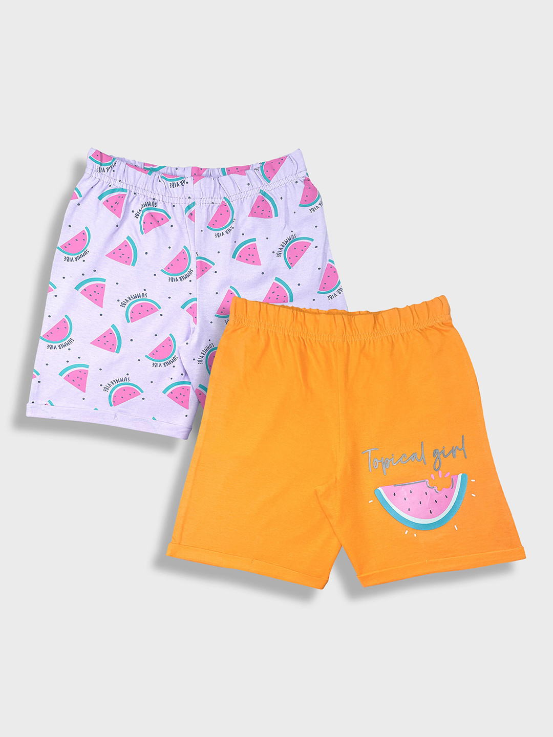 

YK Girls Pack Of 2 Printed Pure Cotton Shorts, Orange