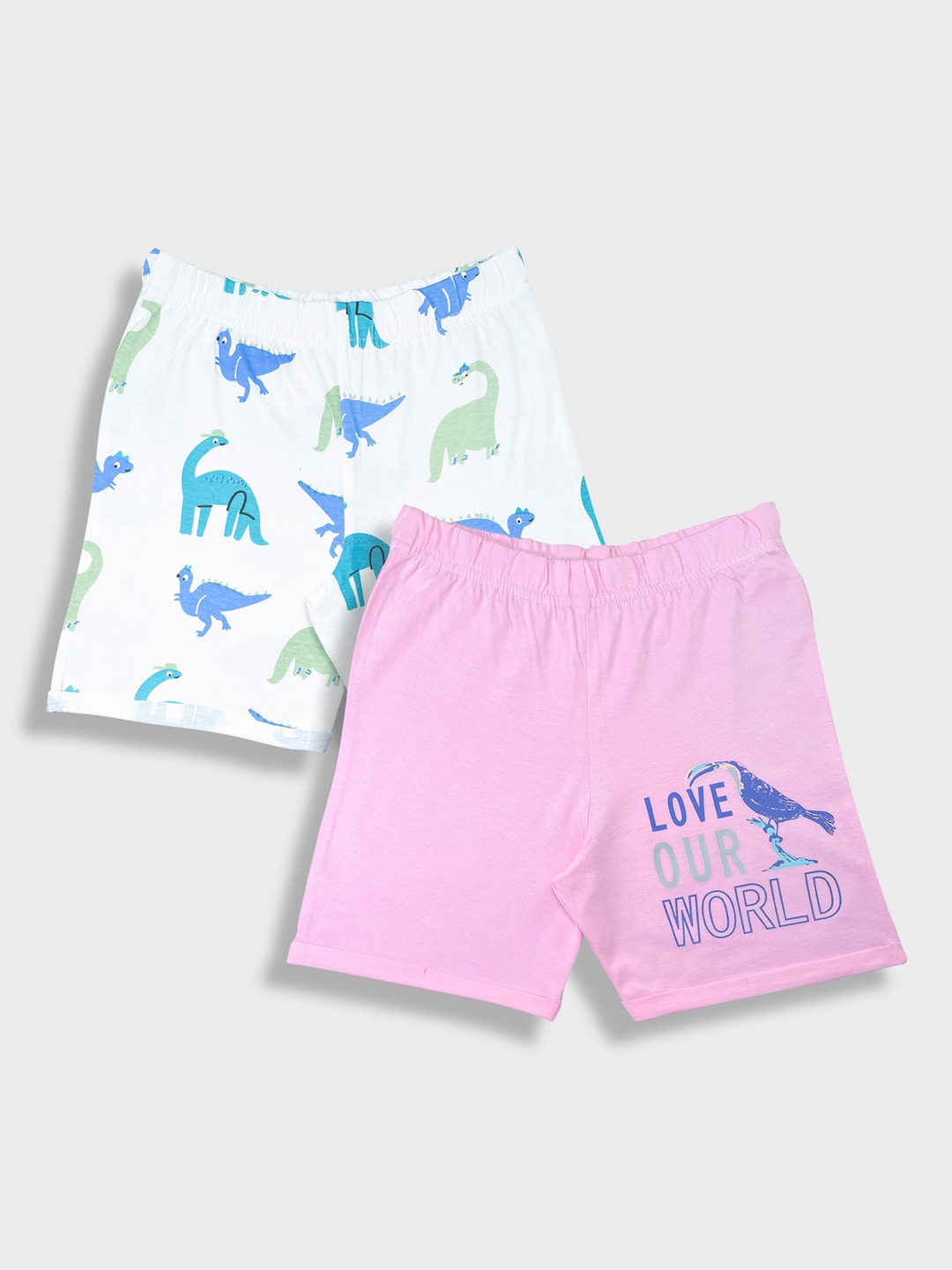 

YK Girls Pack Of 2 Printed Pure Cotton Shorts, White