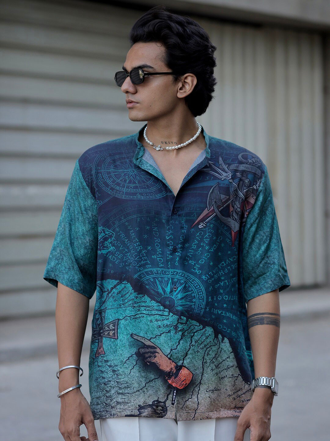 

ADDY'S for men Comfort Fit Abstract Printed Satin Casual Shirt, Green