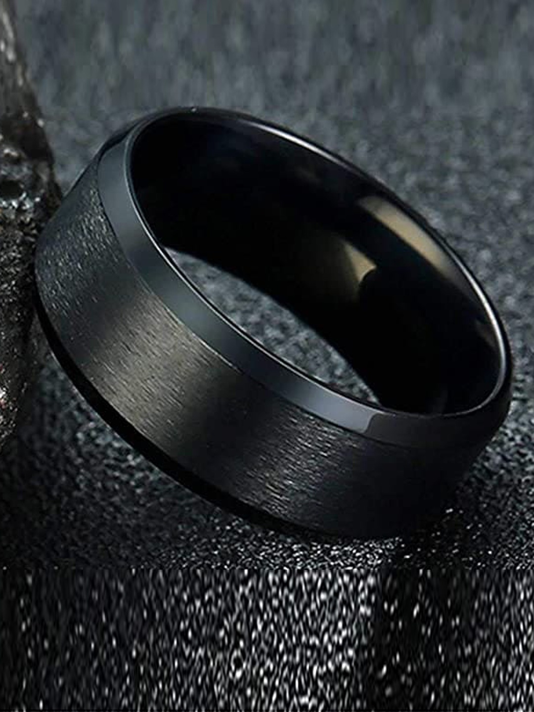 VIEN Men Stainless Steel Finger Ring, Black