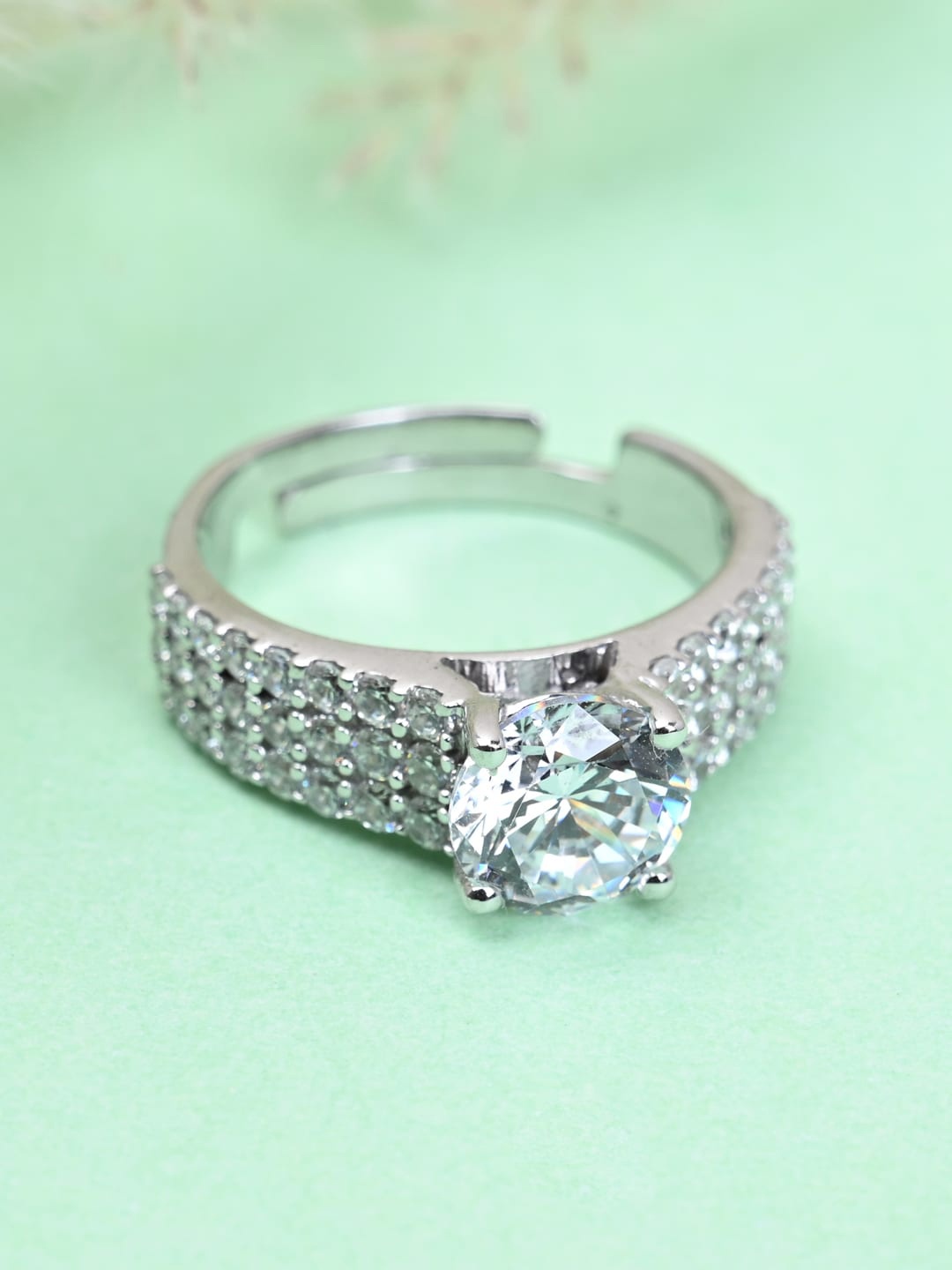 

Clara 925 Sterling Silver Cubic Zirconia Studded Adjustable Finger Ring