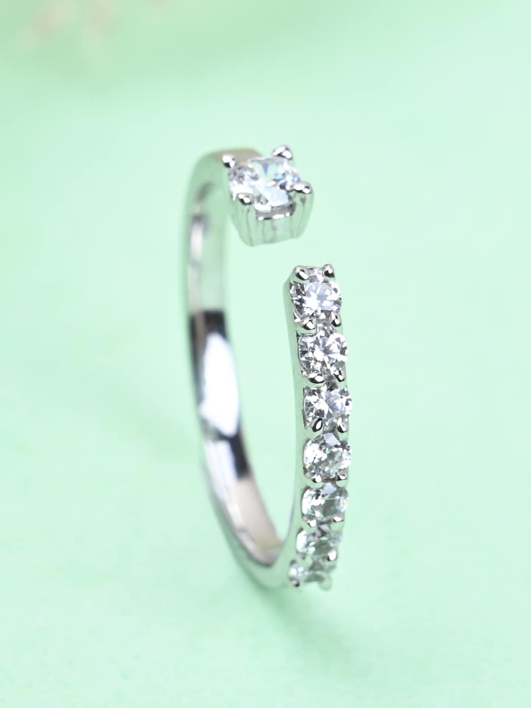 

Clara 925 Sterling Silver Rhodium-Plated CZ-Studded Adjustable Finger Ring