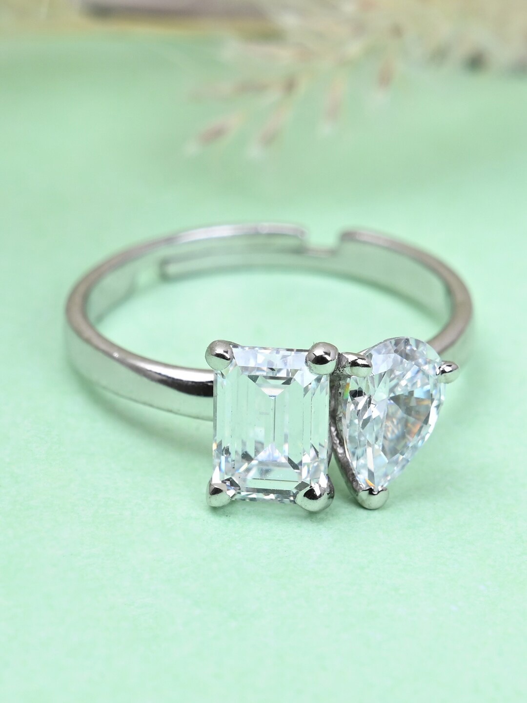 

Clara 925 Sterling Silver Rhodium-Plated CZ-Studded Adjustable Finger Ring