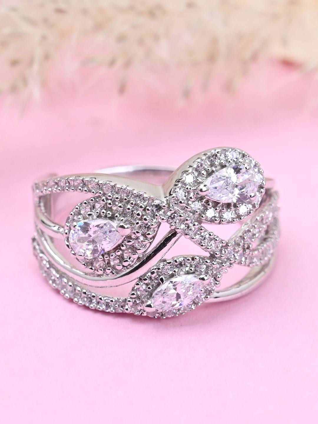 

Clara Rhodium-Plated 925 Sterling Silver CZ-Studded Adjustable Finger Ring
