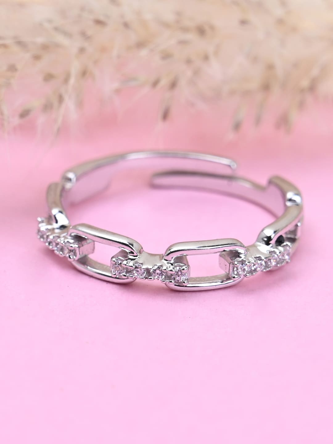 

Clara Rhodium-Plated 925 Sterling Silver CZ-Studded Adjustable Finger Ring