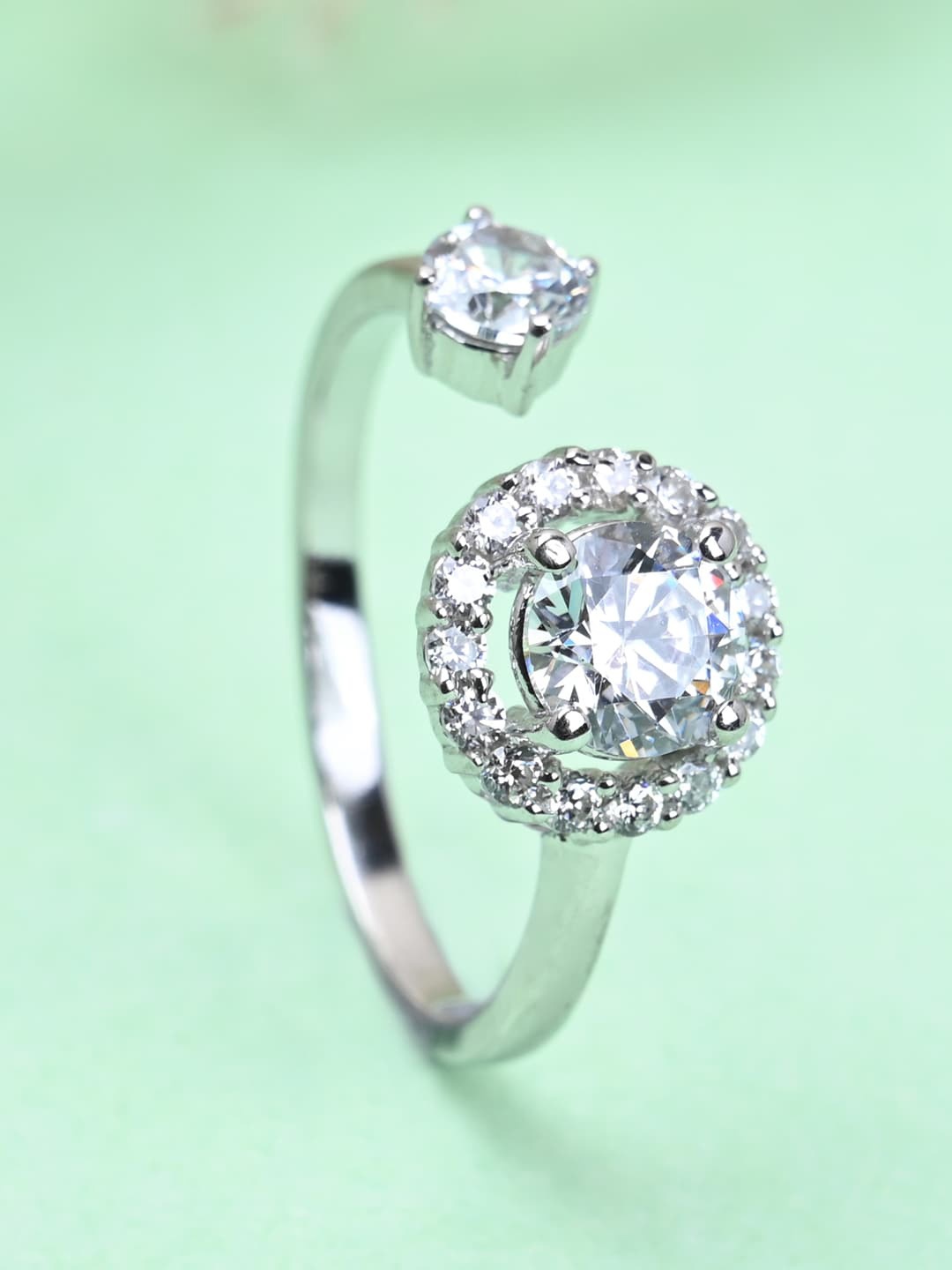 

Clara Rhodium-Plated CZ-Studded Adjustable Finger Ring, Silver