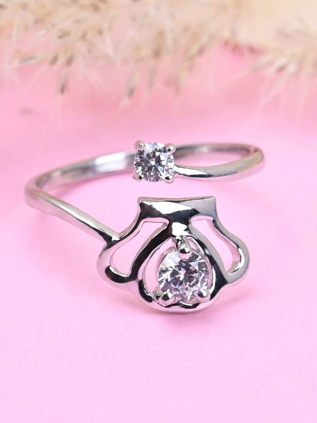 

Clara 925 Sterling Silver Rhodium-Plated CZ-Studded Adjustable Finger Ring