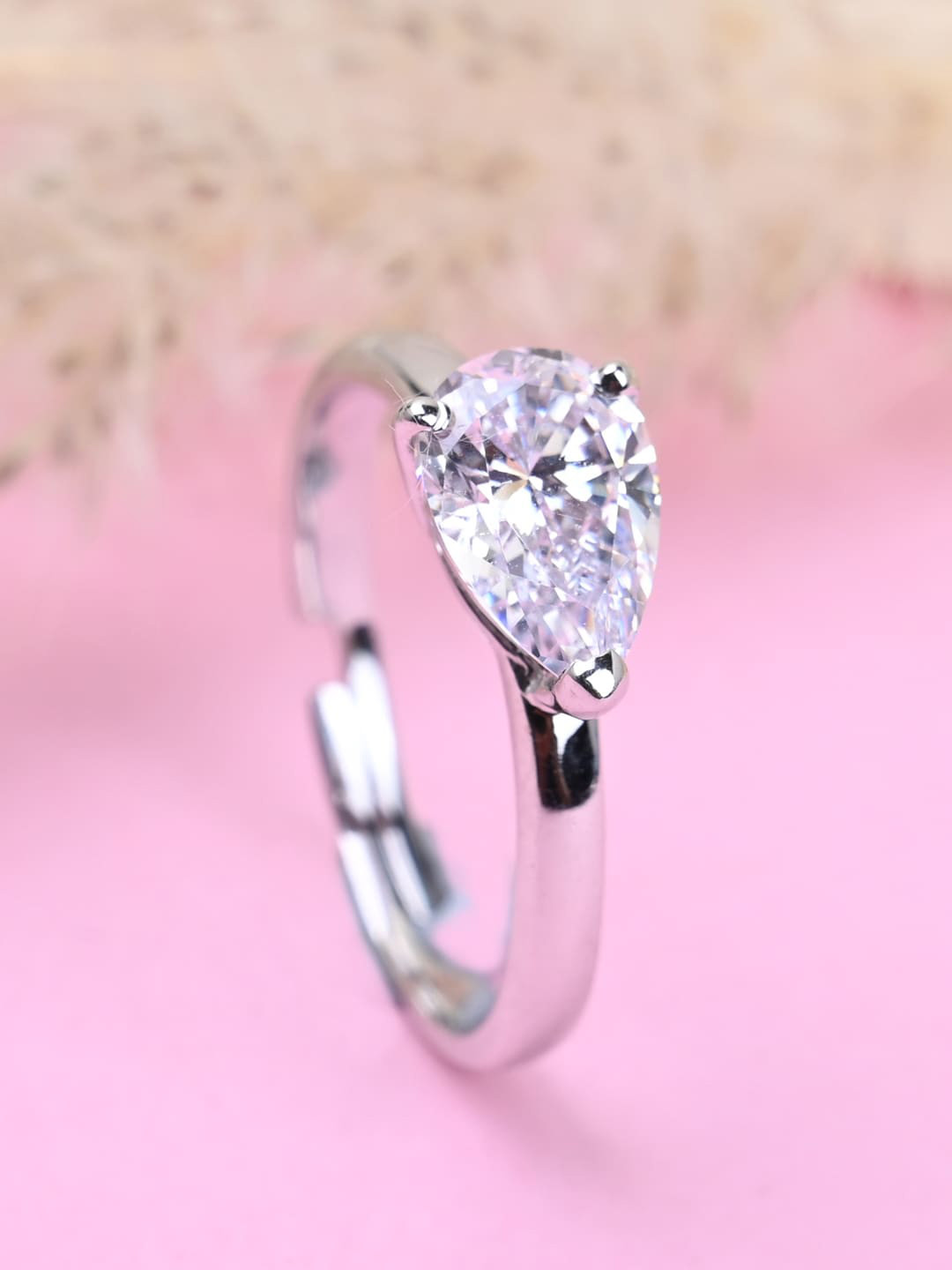 

Clara 925 Sterling Silver Rhodium-Plated CZ-Studded Adjustable Finger Ring