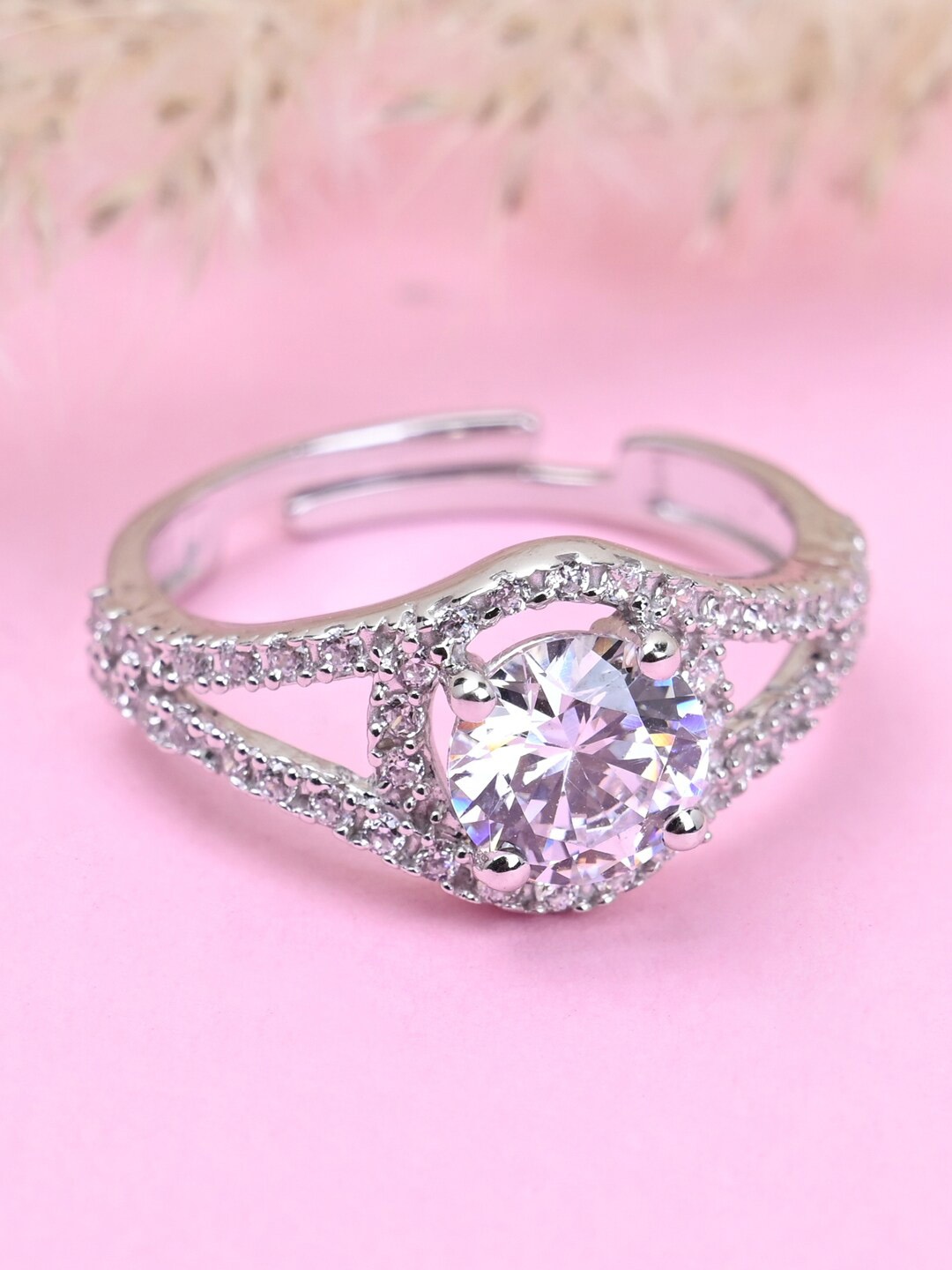 

Clara Rhodium-Plated 925 Sterling Silver CZ-Studded Adjustable Finger Ring