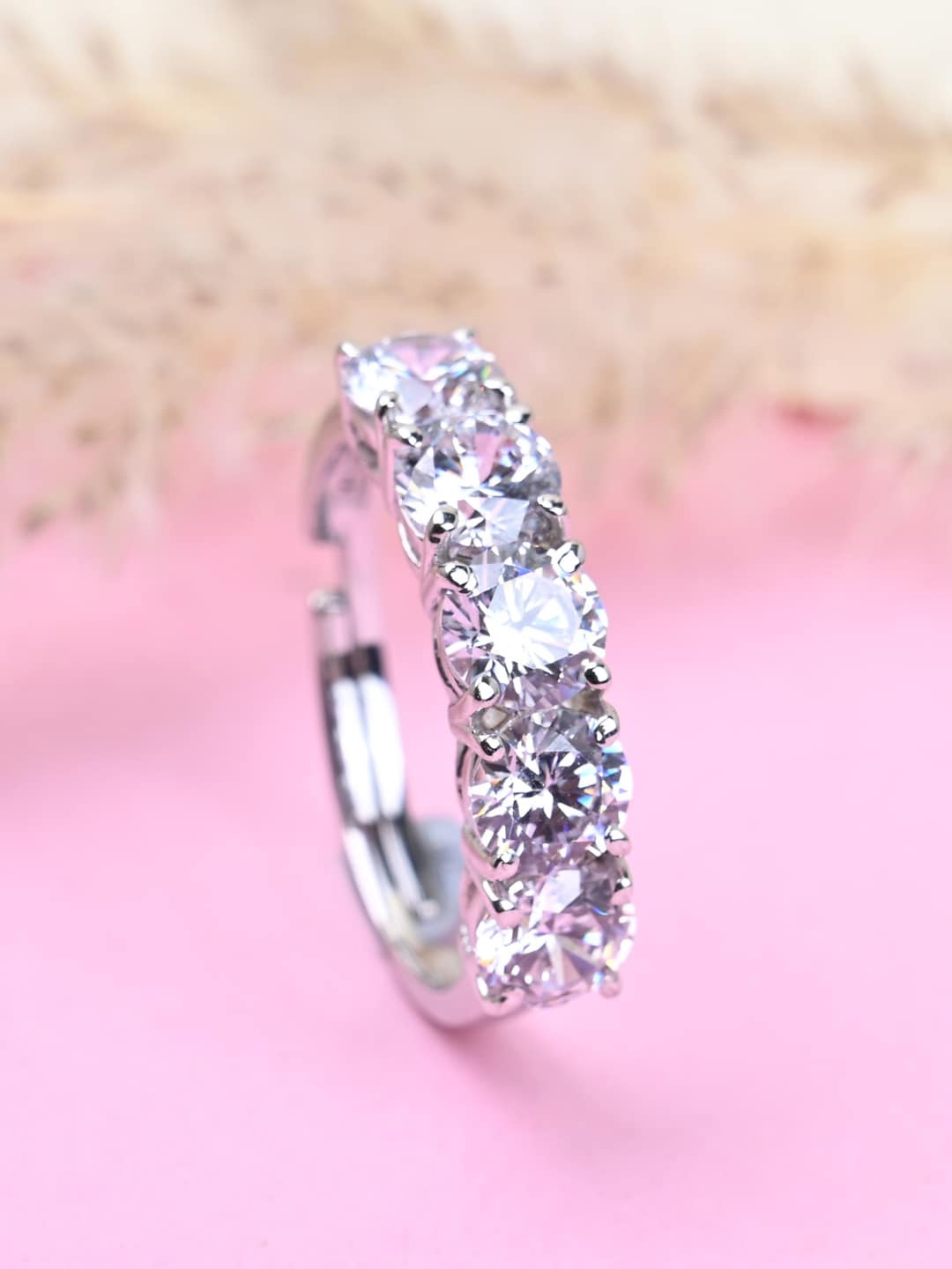 

Clara 925 Sterling Silver Rhodium-Plated CZ-Studded Adjustable Finger Ring