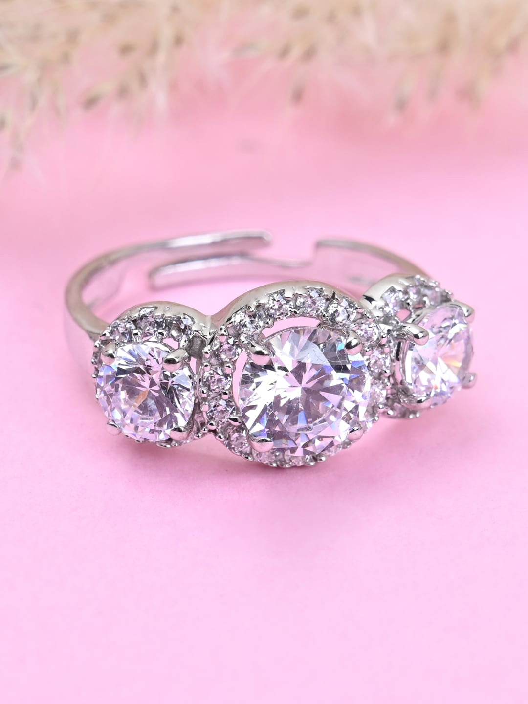 

Clara 925 Sterling Silver Rhodium-Plated CZ-Studded Adjustable Finger Ring