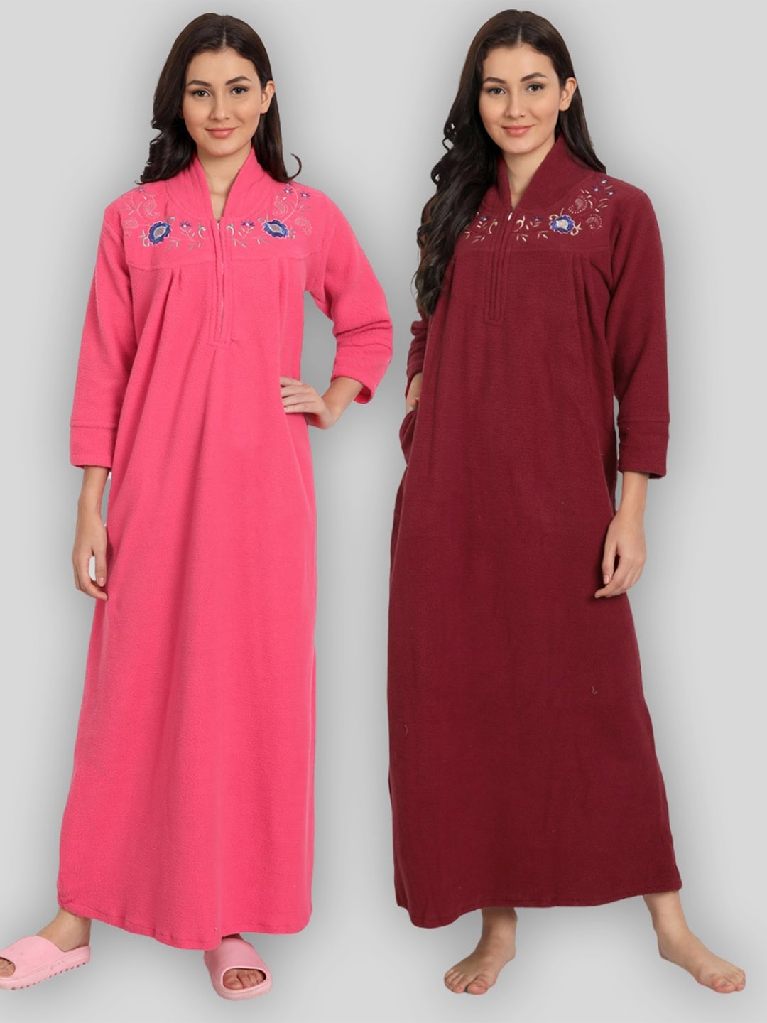 

PALIVAL Pack Of 2 Mandarin Collar Maxi Nightdress, Maroon
