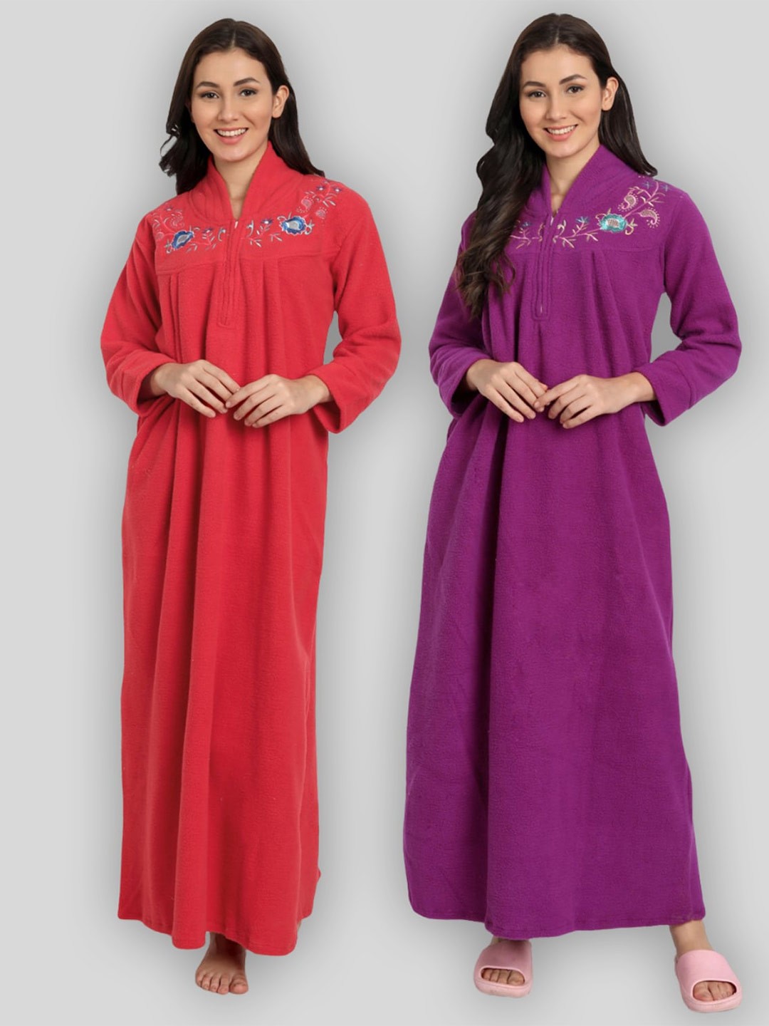 

PALIVAL Pack Of 2 Mandarin Collar Maxi Nightdress, Red