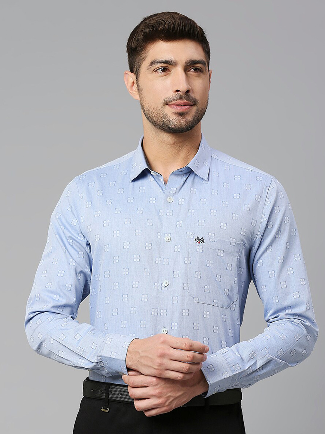 

Thomas Scott Classic Slim Fit Self Design Pure Cotton Formal Shirt, Blue
