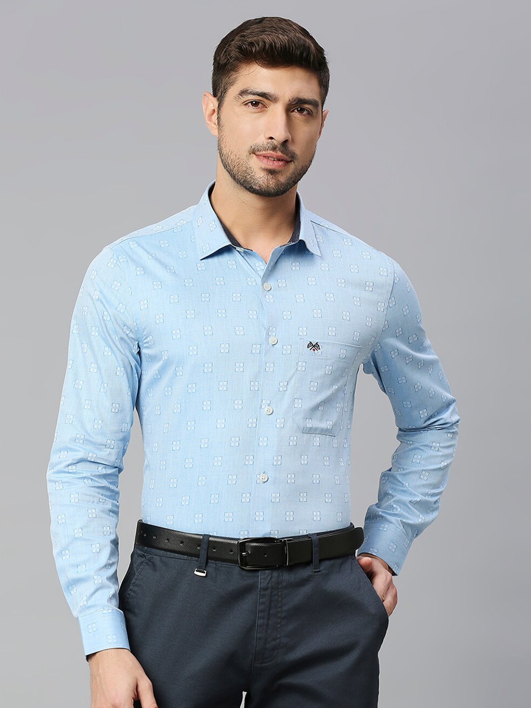 

Thomas Scott Classic Self Design Pure Cotton Slim Fit Formal Shirt, Blue