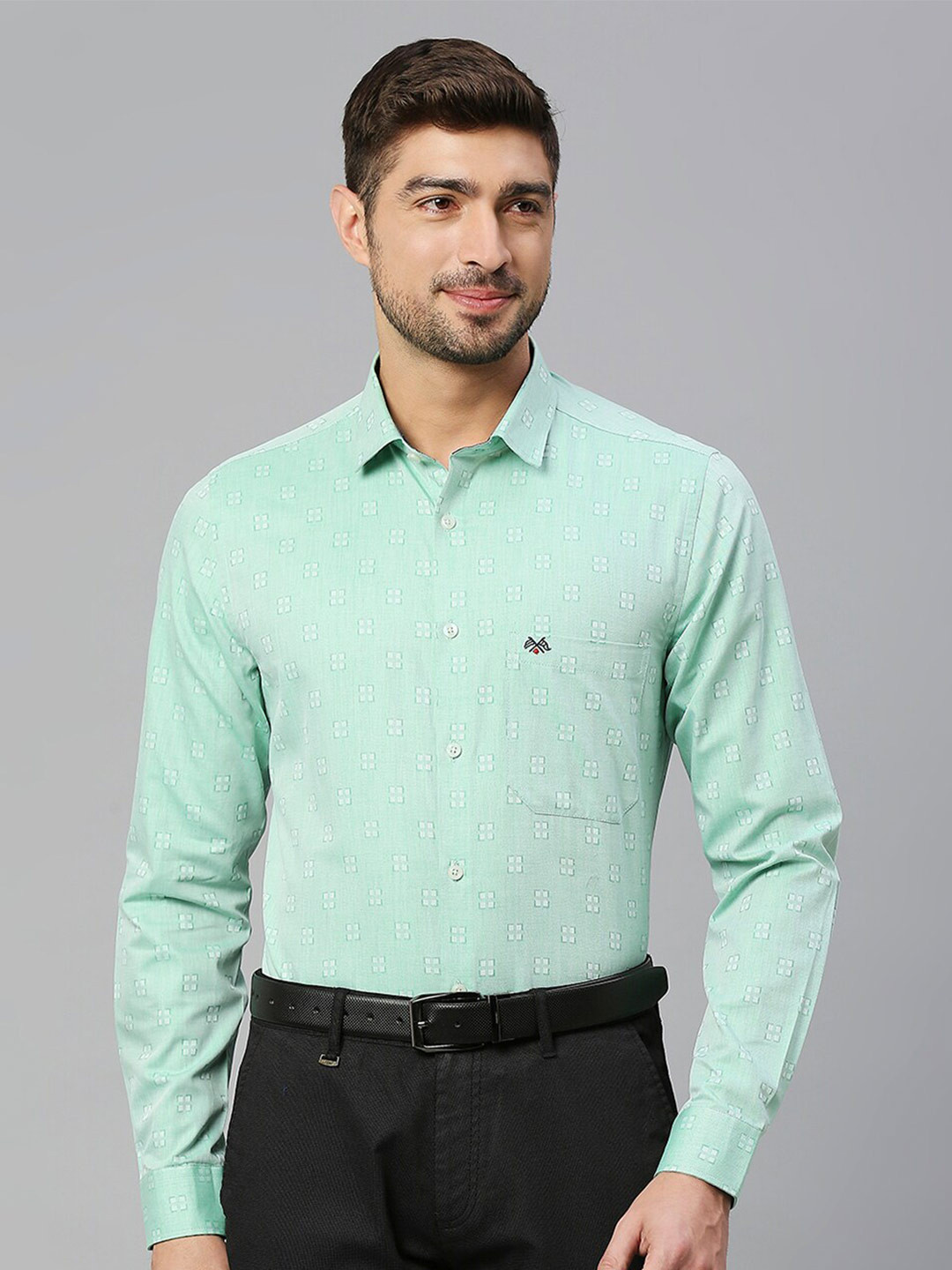 

Thomas Scott Classic Slim Fit Geometric Printed Pure Cotton Formal Shirt, Green