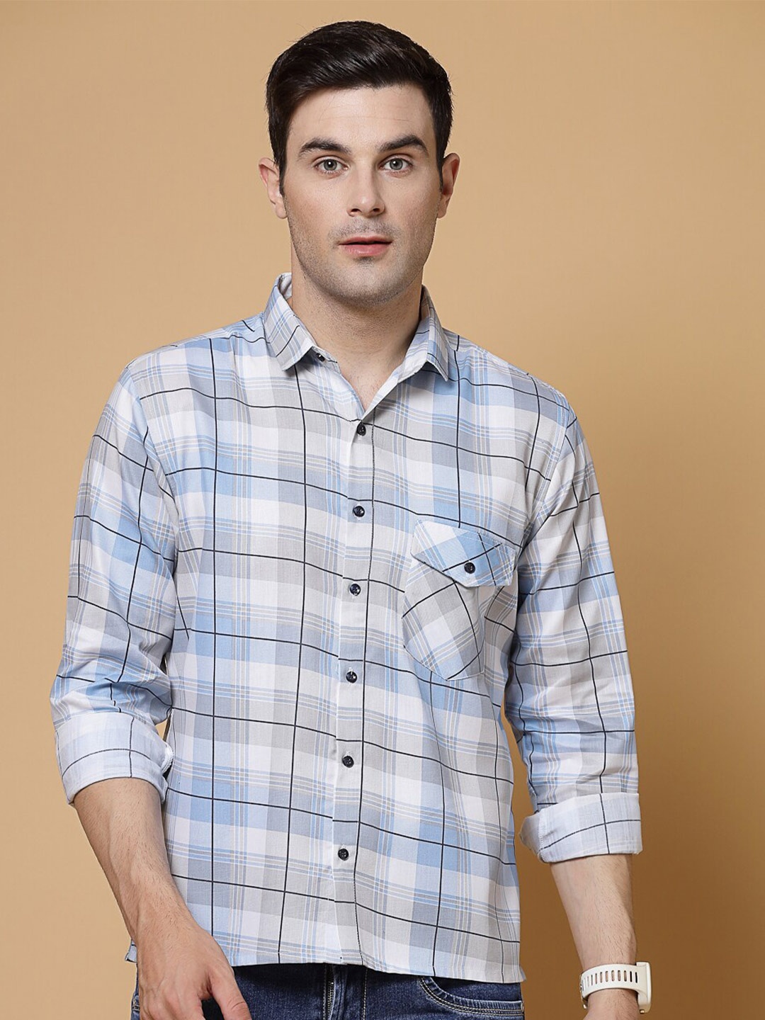 

ADWYN PETER Tartan Checked New Cotton Casual Shirt, Blue