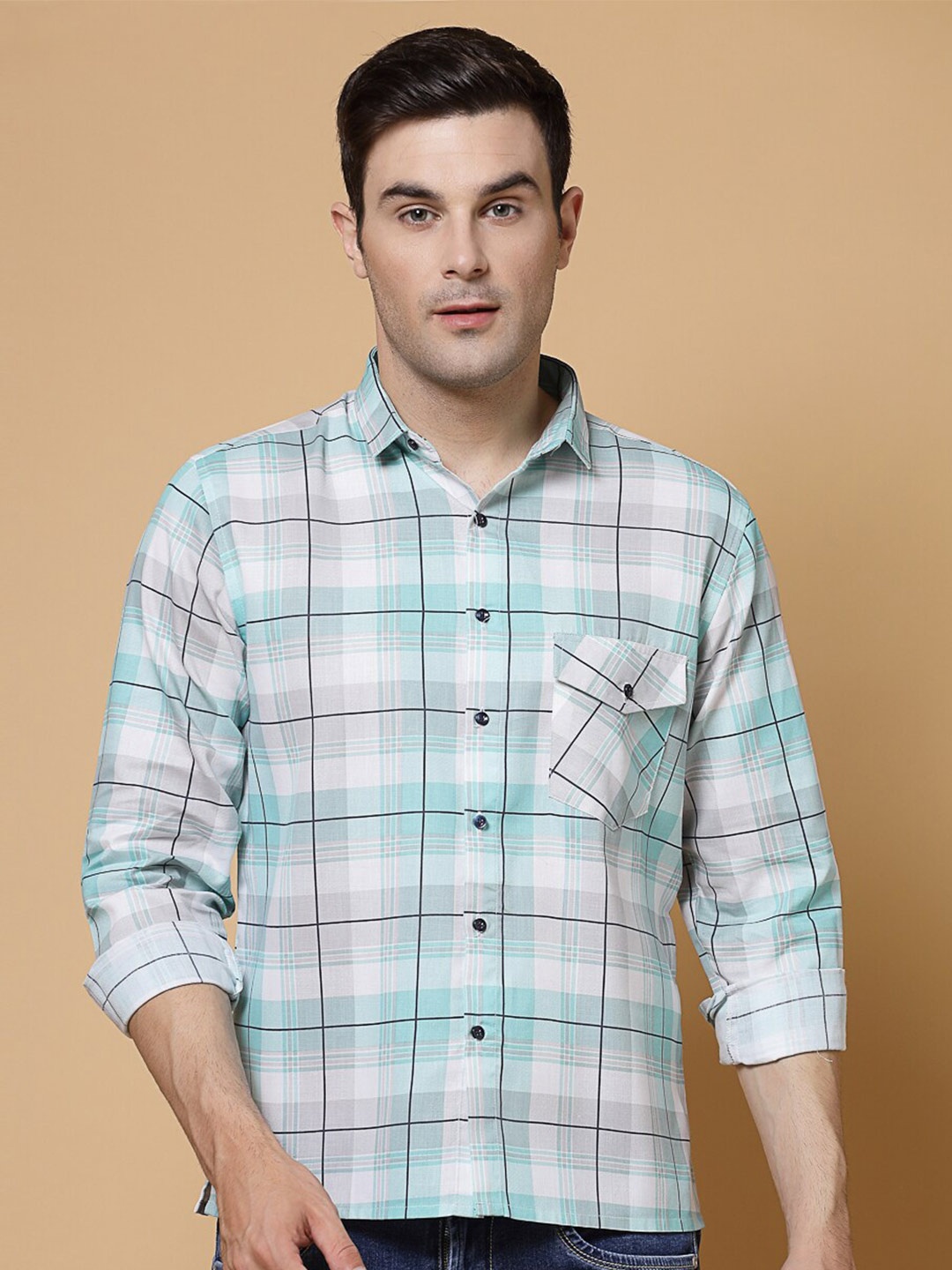 

ADWYN PETER Tartan Checked New Cotton Casual Shirt, Green