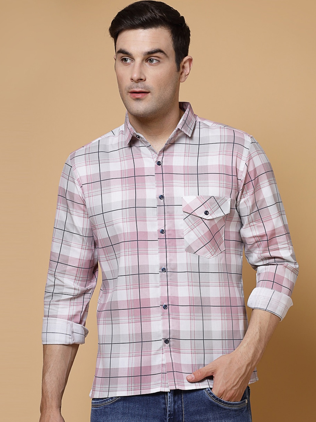 

ADWYN PETER Tartan Checked New Cotton Casual Shirt, Pink