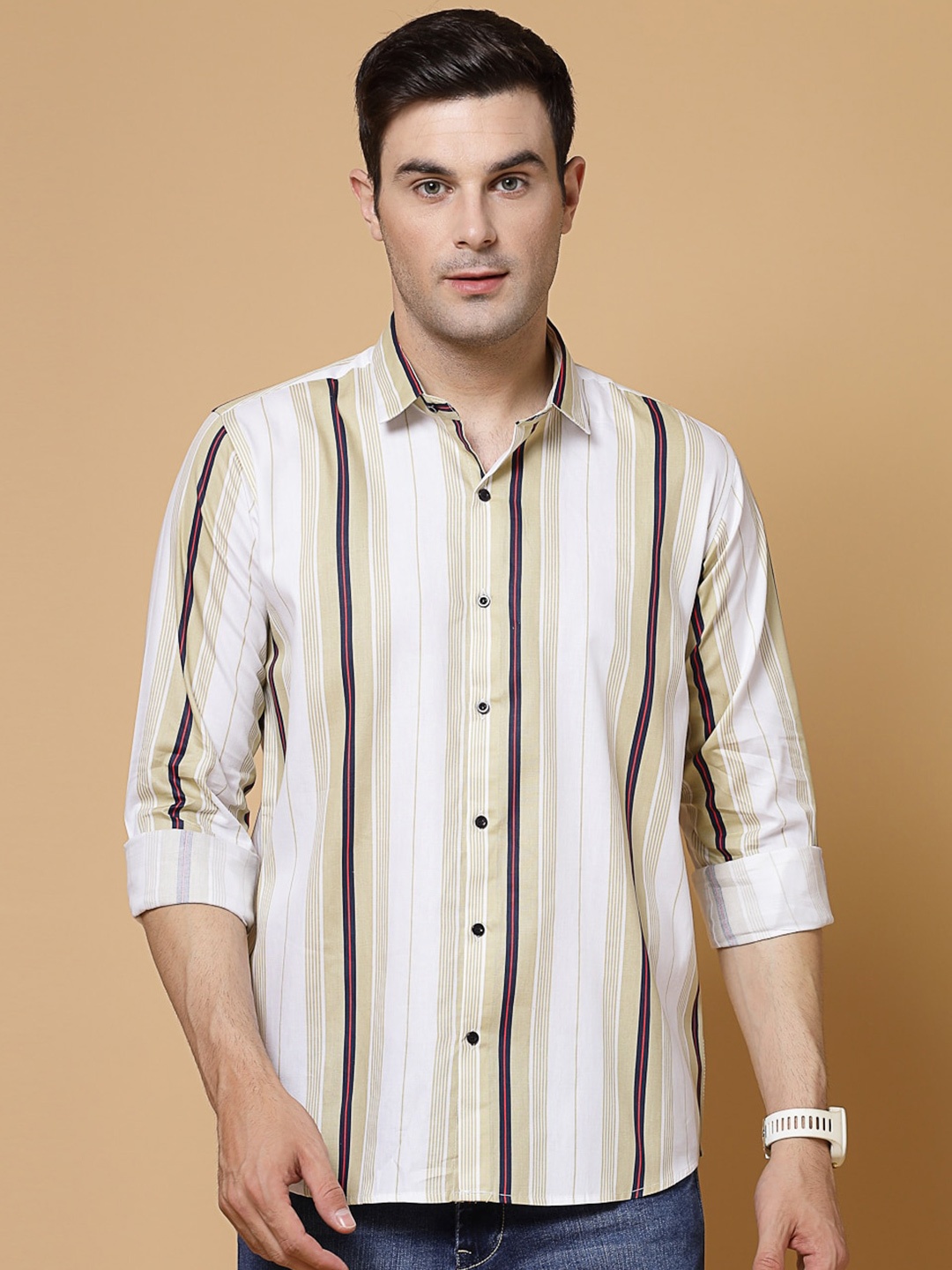 

ADWYN PETER Vertical Striped New Cotton Casual Shirt, Yellow