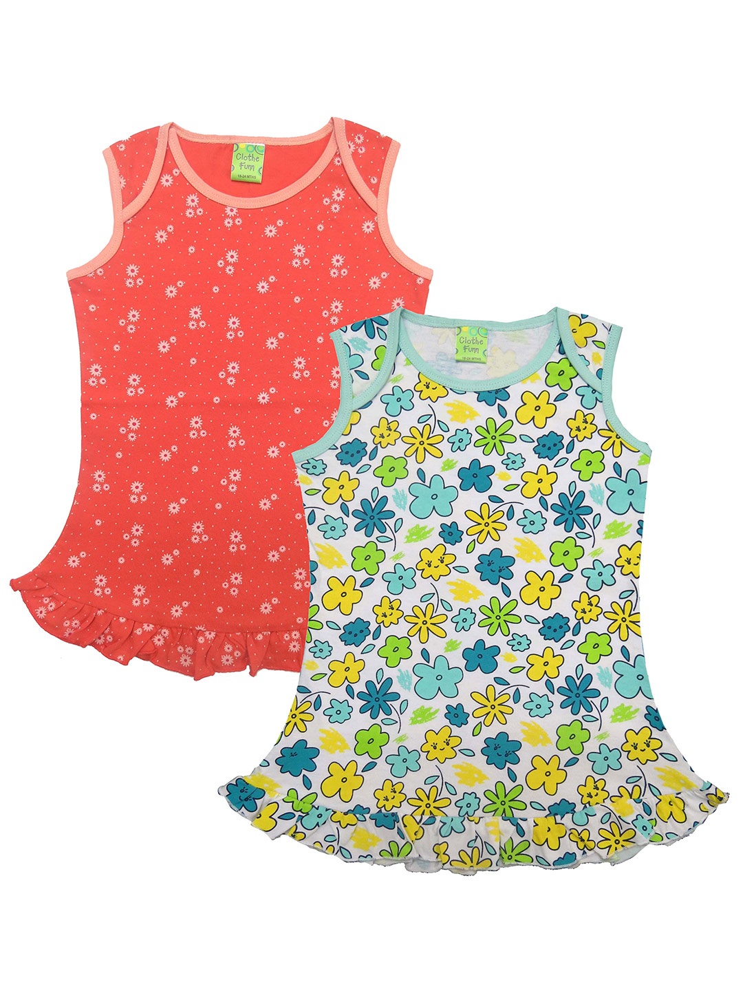 

Clothe Funn Girls Pack of 2 Floral Print A-Line Dress, Green