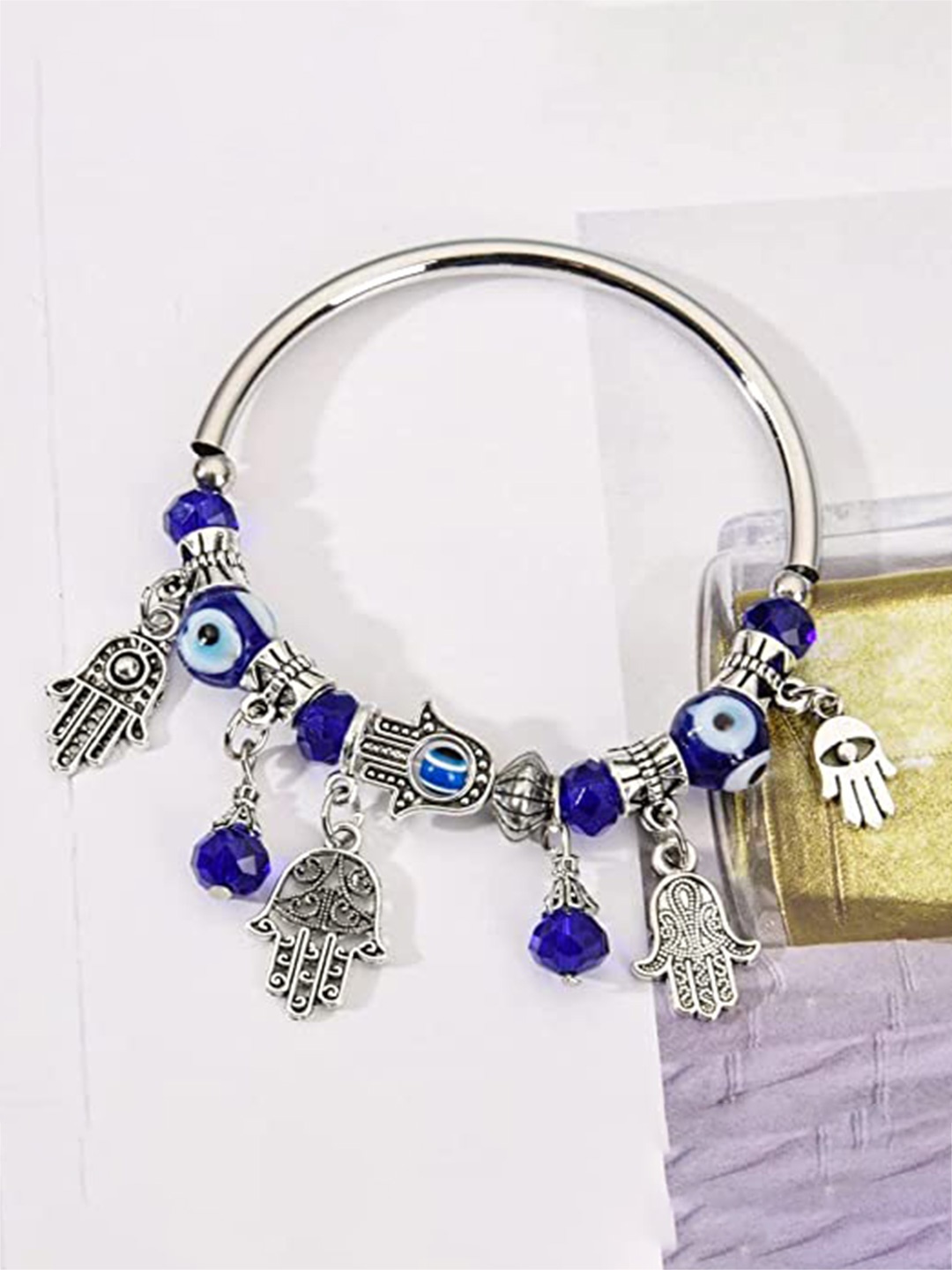 

VIEN Silver-Plated Evil Eyes Lucky Charm Bracelet