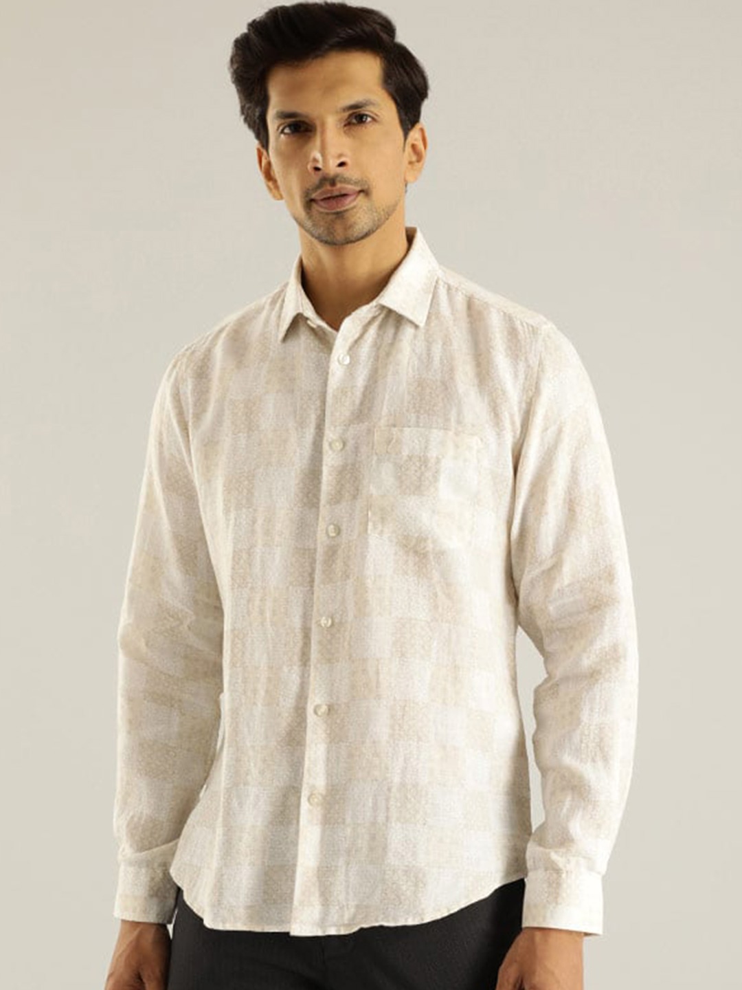 

Indian Terrain Checked Classic Slim Fit Opaque Casual Shirt, Off white