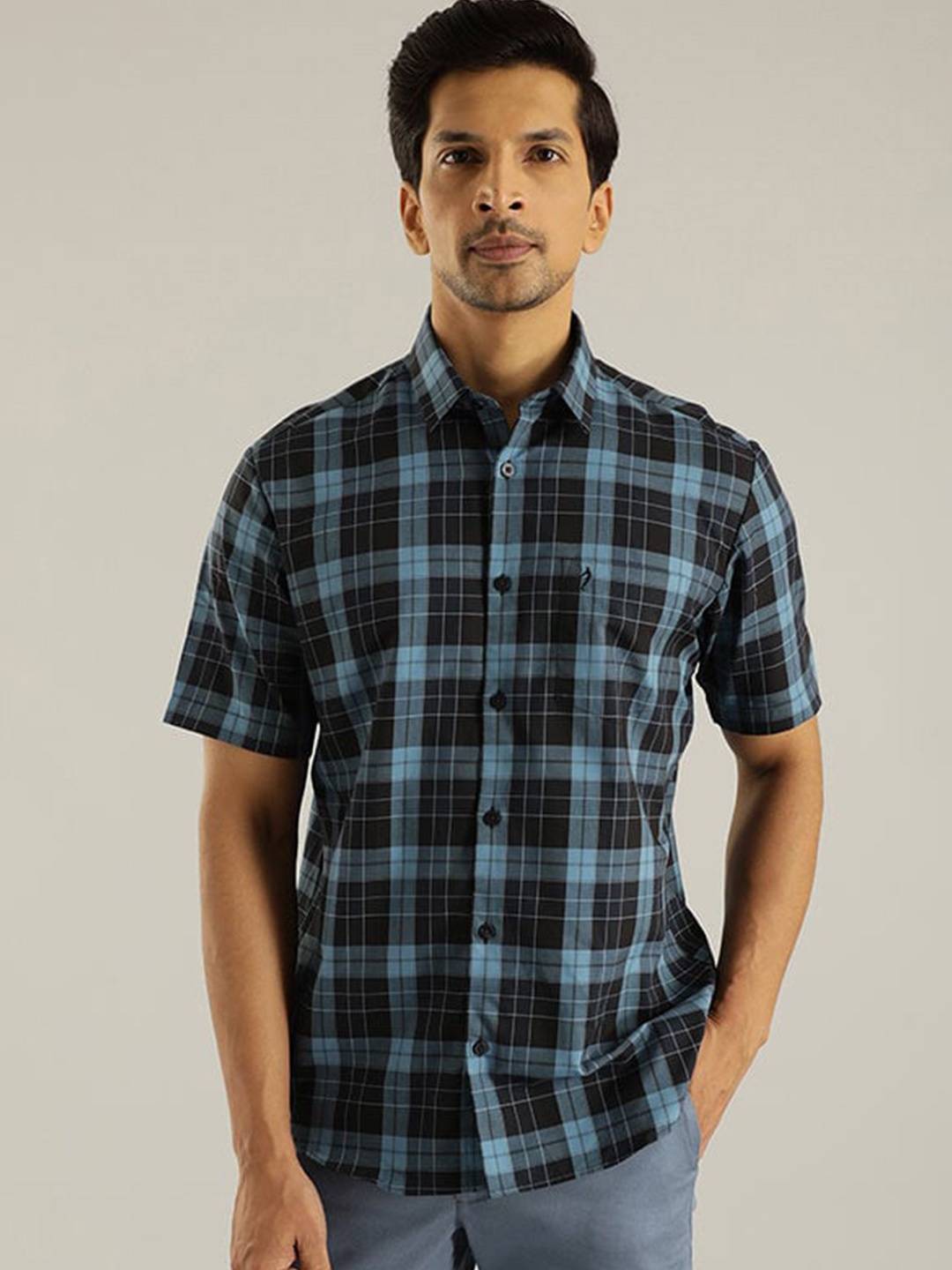 

Indian Terrain Tartan Checked Cotton Classic Slim Fit Opaque Casual Shirt, Blue