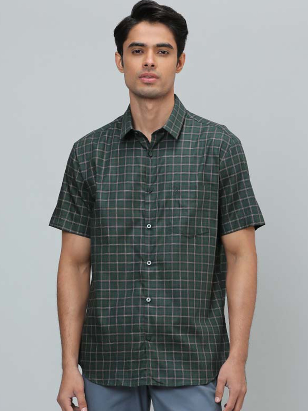 

Indian Terrain Classic Slim Fit Tartan Checked Pure Cotton Casual Shirt, Green