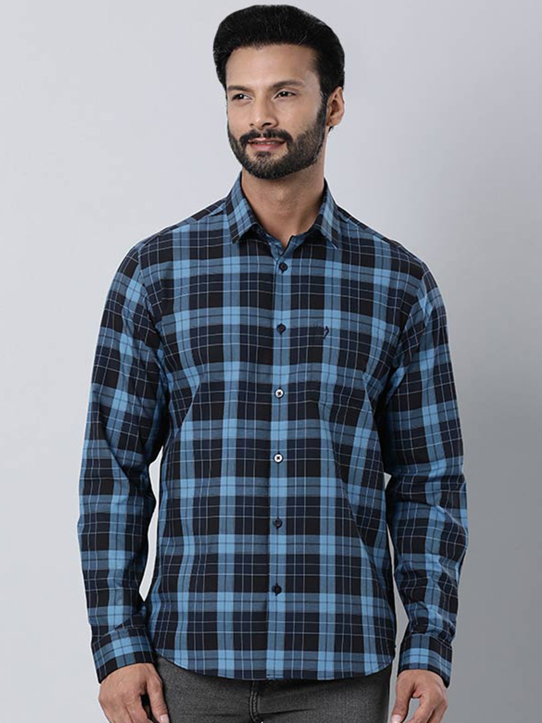 

Indian Terrain Tartan Checked Cotton Classic Slim Fit Opaque Casual Shirt, Blue