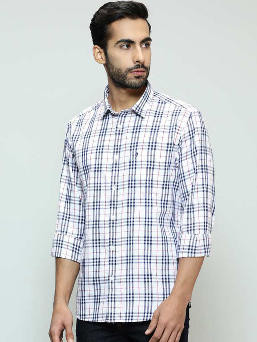 

Indian Terrain Tartan Checked Cotton Classic Slim Fit Opaque Casual Shirt, White