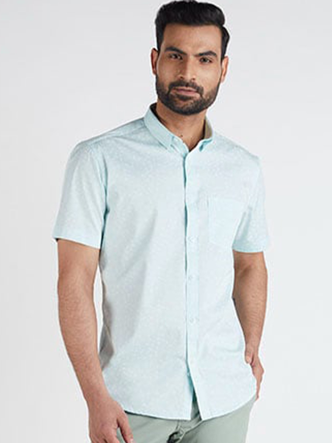 

Indian Terrain Classic Slim Fit Floral Printed Pure Cotton Casual Shirt, Blue